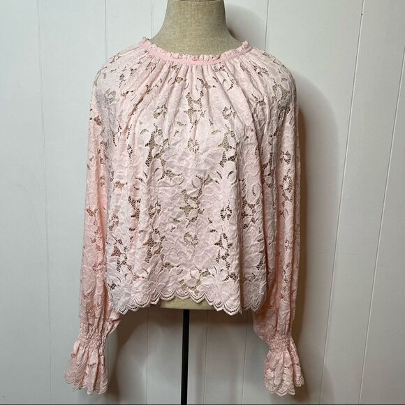 Free People Olivia Romantic Lace Top Size Small Pink Long Flare Sleeve - Picture 1 of 11